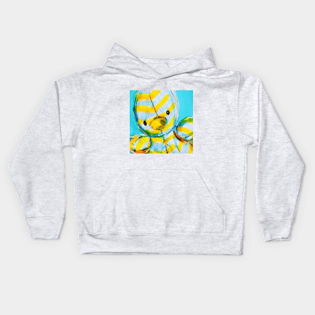 Striped Duckie Duck in Yellow and Blue Kids Hoodie by AshleyWilksArt